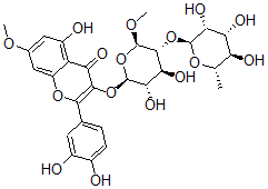 CAS 登录号：101330-77-2， 3-((2-O-(6-脱氧-alpha-L-甘露糖基)-beta-D-吡喃葡萄糖基)氧基)-2-(3,4-二羟基苯基)-5-羟基-7-甲氧基-4H-1-苯并吡喃-4-酮