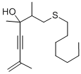 CAS 登录号:102244-20-2, 1-(庚基硫代)-2,3,6-三甲基-6-庚烯-4-炔-3-醇