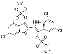 CAS#: 10241-20-0, Disodium [5,7-Dichloro-2-(6-Chloro-4-Methyl-3-Sulfonatooxy-1-Benzothiophen-2-Yl)-1H-Indol-3-Yl] Sulfate