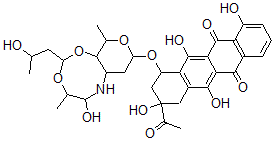 CAS#: 108089-33-4, 9-Acetyl-4,6,9,11-Tetrahydroxy-7-[[5-Hydroxy-2-(2-Hydroxypropyl)-4,10-Dimethyl-4,5,6,6a,7,8,10,10a-Octahydropyrano[5,4-d][1,3,6]Dioxazocin-8-Yl]Oxy]-8,10-Dihydro-7H-Tetracene-5,12-Dione