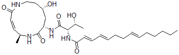 CAS 登录号：108351-51-5， (2E,4E,8E)-N-[(2S,3R)-3-羟基-1-[[(3Z,5S,8S,10S)-10-羟基-5-甲基-2,7-二氧代-1,6-二氮杂环十二碳-3-烯-8-基]氨基]-1-氧代丁烷-2-基]十四碳-2,4,8-三烯酰胺