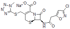 CAS 登录号：110008-56-5， (6R,7R)-7-[[2-(3-氯-1,2-恶唑-5-基)乙酰基]氨基]-3-[(1-甲基四唑-5-基)巯基甲基]-8-氧代-5-硫杂-1-氮杂双环[4.2.0]辛-2-烯-2-羧酸钠
