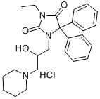 CAS 登录号:110427-55-9, 3-乙基-1-(2-羟基-3-哌啶-1-鎓-1-基丙基)-5,5-二苯基咪唑烷-2,4-二酮氯化物