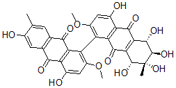 CAS#: 113531-87-6, 4,6-Dihydroxy-2-Methoxy-7-Methyl-1-[(5S,6R,7S,8R)-4,5,6,7,8-Pentahydroxy-2-Methoxy-7-Methyl-9,10-Dioxo-6,8-Dihydro-5H-Anthracen-1-Yl]Anthracene-9,10-Dione
