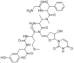 CAS#: 114797-06-7, 2-[[[(6S)-2,6-Diamino-3-[[(2S)-2-[(2-Aminoacetyl)Amino]-3-(3-Hydroxyphenyl)Propanoyl]-Methylamino]-8-Methylsulfanyl-5-Oxooctanoyl]-[(E)-[5-(2,4-Dioxopyrimidin-1-Yl)-4-Hydroxyoxolan-2-Ylidene]Methyl]Carbamoyl]Amino]-3-(3-Hydroxyphenyl)Propanoic Acid