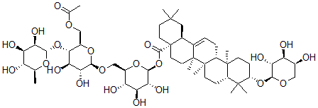 CAS#: 114912-35-5, 3-(alpha-L-Arabinopyranosyloxy)-olean-12-en-28-oic acid O-6-deoxy-alpha-L-mannopyranosyl-(1-4)-O-6-O-acetyl-beta-D-glucopyranosyl-(1-6)-beta-D-glucopyranosyl ester
