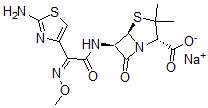CAS 登录号：115570-69-9， (2S,5R,6R)-6-[[(2Z)-2-(2-氨基-1,3-噻唑-4-基)-2-甲氧基亚胺-乙酰]氨基]-3,3-二甲基-7-氧代-4-硫杂-1-氮杂双环[3.2.0]庚烷-2-羧酸钠