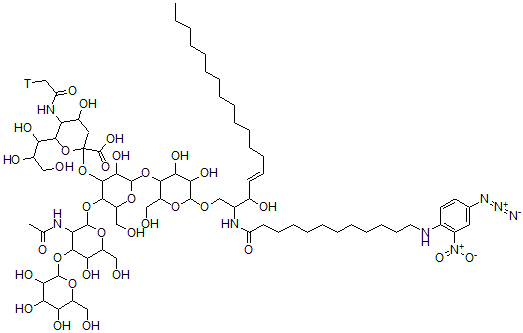 CAS#: 116926-94-4, 2-[5-[3-Acetamido-5-Hydroxy-6-(Hydroxymethyl)-4-[3,4,5-Trihydroxy-6-(Hydroxymethyl)Oxan-2-Yl]Oxyoxan-2-Yl]Oxy-2-[6-[(E)-2-[12-[(4-Azido-2-Nitrophenyl)Amino]Dodecanoylamino]-3-Hydroxyoctadec-4-Enoxy]-4,5-Dihydroxy-2-(Hydroxymethyl)Oxan-3-Yl]Oxy-3-Hydroxy-6-(Hydroxymethyl)Oxan-4-Yl]Oxy-4-Hydroxy-6-(1,2,3-Trihydroxypropyl)-5-[(2-Tritioacetyl)Amino]Oxane-2-Carboxylic Acid