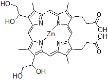 CAS#: 119700-81-1, {3,3'-[7,12-Bis(1,2-Dihydroxyethyl)-3,8,13,17-Tetramethyl-2,18-Porphyrindiyl-kappa<Sup>2</Sup>N<Sup>22</Sup>,N<Sup>24</Sup>]Dipropanoato(2-)}Zinc