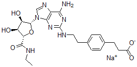 CAS 登录号：120225-64-1， 3-[4-[2-[[6-氨基-9-[(2R,3R,4S,5S)-5-(乙基氨基甲酰)-3,4-二羟基四氢呋喃-2-基]嘌呤-2-基]氨基]乙基]苯基]丙酸钠