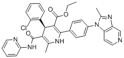 CAS 登录号：122957-06-6， (4R)-4-(2-氯苯基)-6-甲基-2-[4-(2-甲基咪唑并[4,5-c]吡啶-1-基)苯基]-5-(吡啶-2-基氨基甲酰)-1,4-二氢吡啶-3-羧酸乙酯