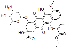CAS 登录号：123618-02-0， (E)-2-[[8-乙酰基-10-(4-氨基-5-羟基-6-甲基四氢吡喃-2-基)氧基-8,12-二羟基-1-甲氧基-6,11-二氧代-9,10-二氢-7H-并四苯-5-基]氨基]丁-2-烯酸乙酯