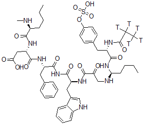 CAS 登录号：125236-85-3， [S-(R*,R*)]-3-氧代-N-[1-[[1-氧代-2-[(1-氧代丙基-2,2,3,3,3-t5)氨基]-3-[4-(磺基氧基)苯基]丙基]氨基]戊基]-b-丙氨酰-L-色氨酰-N-甲基-L-正亮氨酰-L-a-天冬氨酰-L-苯丙氨酰胺