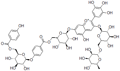 CAS 登录号：126417-59-2， 花翠素 3-芸香糖苷-7-O-(6-O-(4-(6-O-(4-羟基苯甲酰基)-beta-D-葡糖基)氧基苯甲酰基)-beta-D-葡糖苷)