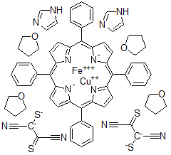 CAS 登录号:127203-07-0, 二(咪唑)(5,10,15,20-四苯基卟啉)铁(III)二(1,2-二氰基乙二硫醇)铜酸盐(III)四(四氢呋喃)