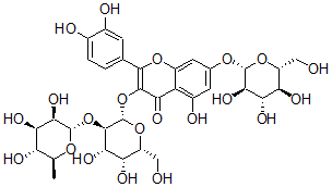 CAS#: 128988-57-8, Quercetin 3-O-alpha-rhamnopyranosyl(1-2)-beta-galactopyranoside-7-O-beta-glucopyranoside