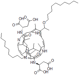 CAS 登录号:129901-59-3, N,N'-((7,12-二(1-(癸基氧基)乙基)-3,8,13,17-四甲基-21H,23H-卟吩-2,18-二基)二(1-氧代-3,1-丙烷二基))二-L-天冬氨酸