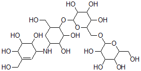 CAS#: 130812-69-0, 2-[2,3-Dihydroxy-6-(Hydroxymethyl)-4-[[4,5,6-Trihydroxy-3-(Hydroxymethyl)-1-Cyclohex-2-Enyl]Amino]Cyclohexyl]Oxy-6-[[3,4,5-Trihydroxy-6-(Hydroxymethyl)Oxan-2-Yl]Oxymethyl]Oxane-3,4,5-Triol