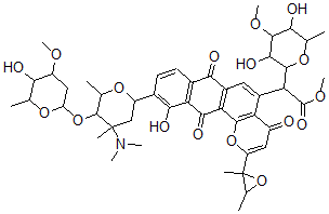 CAS#: 134887-78-8, Methyl 2-(3,5-Dihydroxy-4-Methoxy-6-Methyloxan-2-Yl)-2-[10-[4-Dimethylamino-5-(5-Hydroxy-4-Methoxy-6-Methyloxan-2-Yl)Oxy-4,6-Dimethyloxan-2-Yl]-2-(2,3-Dimethyloxiran-2-Yl)-11-Hydroxy-4,7,12-Trioxonaphtho[2,3-h]Chromen-5-Yl]Acetate