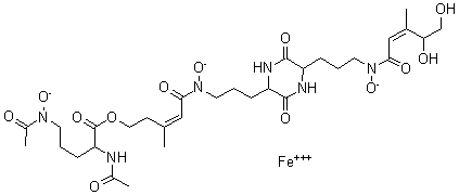 CAS 登录号：135500-11-7， [5-[[3-[5-[3-[(4,5-二羟基-3-甲基-1-氧代-2-戊烯基)羟基氨基]丙基]-3,6-二氧代-2-哌嗪基]丙基]羟基氨基]-3-甲基-5-氧代-3-戊烯基-N2,N5-二乙酰基-N5-羟基-L-鸟氨酸基(3-)]-铁