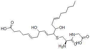 CAS 登录号：135819-58-8， (5E,9E,14E)-11-[(2R)-2-氨基-3-(羧甲基氨基)-3-氧代丙基]硫基-8,12-二羟基二十碳-5,9,14-三烯酸