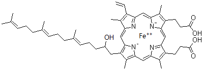CAS#: 137397-56-9, [3,3'-{8-[(4E,8E)-1-Hydroxy-5,9,13-Trimethyl-4,8,12-Tetradecatrien-1-Yl]-3,7,12,17-Tetramethyl-13-Vinyl-2,18-Porphyrindiyl-kappa<Sup>2</Sup>N<Sup>21</Sup>,N<Sup>23</Sup>}Dipropanoato(2-)]Iron