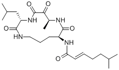 CAS 登录号：137563-63-4， (E)-6-甲基-N-[(3S,7S,10S)-7-甲基-3-(2-甲基丙基)-2,5,6,9-四氧代-1,4,8-三氮杂环十三碳-10-基]庚-2-烯酰胺