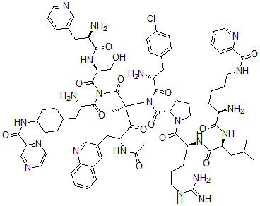 CAS#: 138111-66-7, N-Acetyl-3-(3-quinolyl)alanyl-3-(4-chlorophenyl)alanyl-3-(3-pyridyl)alanyl-seryl-3-(4-pyrazinylcarbonylaminocyclohexyl)alanyl-N(epsilon)-picolinoyllysyl-leucyl-arginyl-prolyl-alaninamide