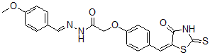 CAS 登录号：139298-31-0， N-[(4-甲氧基苯基)亚甲基氨基]-2-[4-[(E)-(4-氧代-2-硫代-1,3-噻唑烷-5-亚基)甲基]苯氧基]乙酰胺