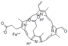 CAS 登录号：14023-16-6， 2-甲酰基-4-乙烯基次氯血红素Ix