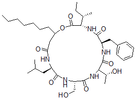 CAS#: 140909-80-4, (3S,6R,12S,15R)-3-[(2S)-Butan-2-Yl]-19-Heptyl-9-(1-Hydroxyethyl)-12-(Hydroxymethyl)-15-(2-Methylpropyl)-6-(Phenylmethyl)-1-Oxa-4,7,10,13,16-Pentazacyclononadecane-2,5,8,11,14,17-Hexone