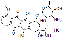CAS 登录号：141434-67-5， (7S,9S)-7-[(2R,4S,5S,6S)-4-氨基-5-羟基-6-甲基四氢吡喃-2-基]氧基-9-[(1S)-1,2-二羟基乙基]-6,9,11-三羟基-4-甲氧基-8,10-二氢-7H-并四苯-5,12-二酮盐酸盐