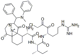 CAS 登录号：141650-30-8， (2S)-N-(2-氨基乙酰基)-2-[[(3R)-1-氯-6-(二氨基亚甲基氨基)-2-氧代己烷-3-基]-[2-[(1S,9S)-6,10-二氧代-9-[苯基-(苯基甲基氨基)甲基]-4,7,8,9-四氢-1H-哒嗪并[1,2-a]二氮杂卓-1-基]乙酰基]氨基]-3-甲基丁烷酰胺