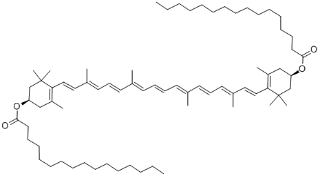 CAS 登录号：144-67-2， [(1R)-4-[(1E,3E,5E,7E,9E,11E,13E,15E,17E)-18-[(4R)-4-棕榈酰氧基-2,6,6-三甲基-1-环己烯基]-3,7,12,16-四甲基十八碳-1,3,5,7,9,11,13,15,17-九烯基]-3,5,5-三甲基-1-环己-3-烯基]十六烷酸酯