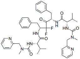 CAS 登录号：144162-29-8， (2S)-N-[(2S,5S)-3,3-二氟-5-[[(2S)-3-甲基-2-[(甲基-(吡啶-2-基甲基)氨基甲酰)氨基]丁酰基]氨基]-4-氧代-1,6-二(苯基)己烷-2-基]-3-甲基-2-[(甲基-(吡啶-2-基甲基)氨基甲酰)氨基]丁酰胺