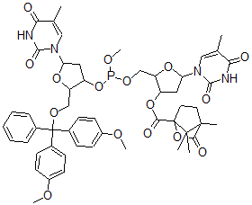 CAS#: 144674-88-4, [2-[[[2-[[Bis(4-Methoxyphenyl)-Phenylmethoxy]Methyl]-5-(5-Methyl-2,4-Dioxopyrimidin-1-Yl)Oxolan-3-Yl]Oxy-Methoxyphosphanyl]Oxymethyl]-5-(5-Methyl-2,4-Dioxopyrimidin-1-Yl)Oxolan-3-Yl] 1,7,7-Trimethyl-2-Oxo-3-Oxabicyclo[2.2.1]Heptane-4-Carboxylate