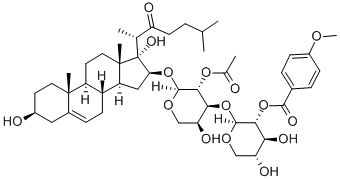 CAS 登录号：145075-81-6， [(2S,3R,4S,5R)-2-[(2S,3R,4S,5S)-3-乙酰氧基-2-[[(3R,8S,9R,10R,13S,14R,16R,17S)-3,17-二羟基-10,13-二甲基-17-[(2S)-6-甲基-3-氧代庚烷-2-基]-1,2,3,4,7,8,9,11,12,14,15,16-十二氢环戊烯并[a]菲-16-基]氧基]-5-羟基四氢吡喃-4-基]氧基-4,5-二羟基四氢吡喃-3-基]4-甲氧基苯甲酸酯