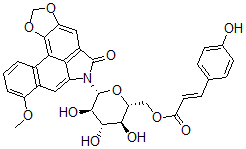 CAS 登录号：145613-84-9， (E)-6-(6-O-(3-(4-羟基苯基)-1-氧代-2-丙烯基)-beta-D-吡喃葡萄糖基)-8-甲氧基-苯并(f)-1,3-苯并二氧戊环并(6,5,4-cd)吲哚-5(6H)-酮