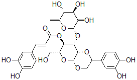 CAS 登录号：145985-09-7， [(4aR,6R,7R,8S,8aS)-2-(3,4-二羟基苯基)-6-(羟基甲基)-8-[(2S,3R,4R,5R,6S)-3,4,5-三羟基-6-甲基四氢吡喃-2-基]氧基-3,4a,6,7,8,8a-六氢-2H-吡喃并[6,5-b][1,4]二恶英-7-基] (E)-3-(3,4-二羟基苯基)丙-2-烯酸酯
