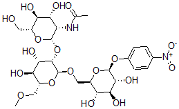 CAS 登录号：147985-37-3， N-[(2S,3S,4R,5S,6R)-2-[(2S,3S,4S,5S,6R)-4,5-二羟基-6-(甲氧基甲基)-2-[[(2R,3S,4S,5R,6S)-3,4,5-三羟基-6-(4-硝基苯氧基)四氢吡喃-2-基]甲氧基]四氢吡喃-3-基]氧基-4,5-二羟基-6-(羟基甲基)四氢吡喃-3-基]乙酰胺