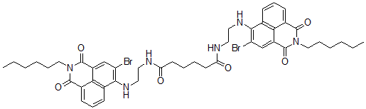 CAS 登录号：149849-59-2， 1,14-二-(N-己基-3'-溴-1,8'-萘二甲酰亚胺-4'-基)-1,4,11,14-四氮杂十四烷-5,10-二酮
