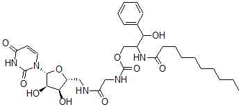 CAS 登录号：149970-61-6， [2-(癸酰氨基)-3-羟基-3-苯基丙基]N-[2-[[(2R,3S,4R,5R)-5-(2,4-二氧代嘧啶-1-基)-3,4-二羟基四氢呋喃-2-基]甲基氨基]-2-氧代乙基]氨基甲酸酯