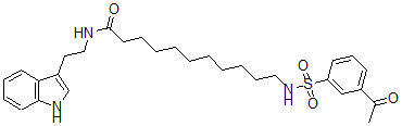 CAS 登录号：150214-86-1， 11-[(3-乙酰基苯基)磺酰基氨基]-N-[2-(1H-吲哚-3-基)乙基]十一碳酰胺