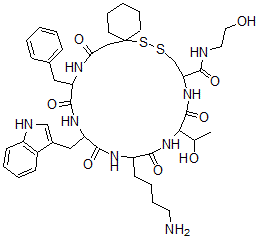 CAS#: 150747-53-8, 16-(4-Aminobutyl)-13-(1-Hydroxyethyl)-N-(2-Hydroxyethyl)-19-(1H-Indol-3-Ylmethyl)-12,15,18,21,24-Pentaoxo-22-(Phenylmethyl)-7,8-Dithia-11,14,17,20,23-Pentazaspiro[5.19]Pentacosane-10-Carboxamide