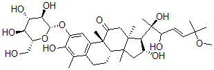 CAS 登录号：151703-09-2， (8S,9R,13R,16R,17R)-17-[(E,2R)-2,3-二羟基-6-甲氧基-6-甲基庚-4-烯-2-基]-3,16-二羟基-4,9,13,14-四甲基-2-[(2S,3R,4S,5S,6R)-3,4,5-三羟基-6-(羟基甲基)四氢吡喃-2-基]氧基-7,8,12,15,16,17-六氢-6H-环戊二烯并[a]菲-11-酮