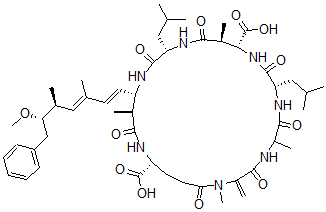 CAS#: 154037-67-9, (8S,11R,12S,15S,18S,19S,22R)-18-[(1E,3E,5S,6S)-6-Methoxy-3,5-Dimethyl-7-Phenylhepta-1,3-Dienyl]-1,5,12,19-Tetramethyl-2-Methylidene-8,15-Bis(2-Methylpropyl)-3,6,9,13,16,20,25-Heptaoxo-1,4,7,10,14,17,21-Heptazacyclopentacosane-11,22-Dicarboxylic Acid