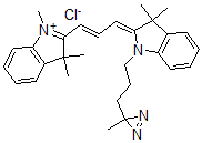 CAS 登录号：154644-22-1， (2Z)-3,3-二甲基-1-[3-(3-甲基二氮杂环丙烯-3-基)丙基]-2-[(E)-3-(1,3,3-三甲基吲哚-1-鎓-2-基)丙-2-烯亚基]吲哚氯化物