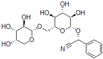 CAS 登录号：155-57-7， (2R)-2-苯基-2-[(2R,3R,4S,5S,6R)-3,4,5-三羟基-6-[[(2S,3R,4S,5S)-3,4,5-三羟基四氢吡喃-2-基]氧基甲基]四氢吡喃-2-基]氧基乙腈