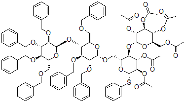CAS#: 156625-63-7, Phenyl O-(2,3,4,6-Tetra-O-Benzyl-Glucopyranosyl)-1-4-O-(2,3,6-Tri-O-Benzylglucopyranosyl)-1-6-O-(2,3,4,6-Tetra-O-Acetylglucopyranosyl)-1-4-2,3-Di-O-Acetyl-1-Thioglucopyranoside