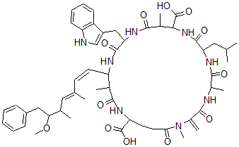 CAS#: 157622-02-1, 15-(1H-Indol-3-Ylmethyl)-18-[(1Z,3E)-6-Methoxy-3,5-Dimethyl-7-Phenylhepta-1,3-Dienyl]-1,5,12,19-Tetramethyl-2-Methylidene-8-(2-Methylpropyl)-3,6,9,13,16,20,25-Heptaoxo-1,4,7,10,14,17,21-Heptazacyclopentacosane-11,22-Dicarboxylic Acid